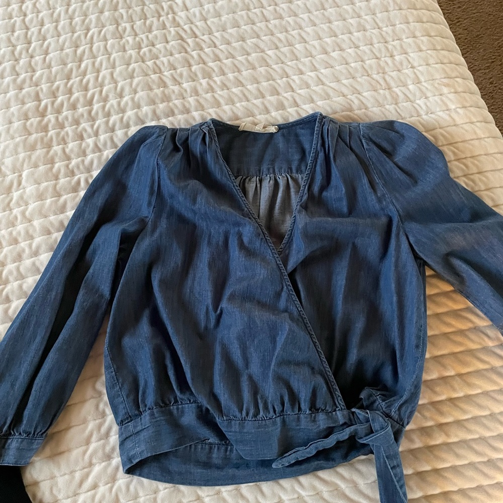 Madewell denim tie waist top